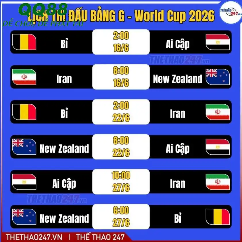 Lịch thi đấu của tuyển Iran tại World Cup 2026